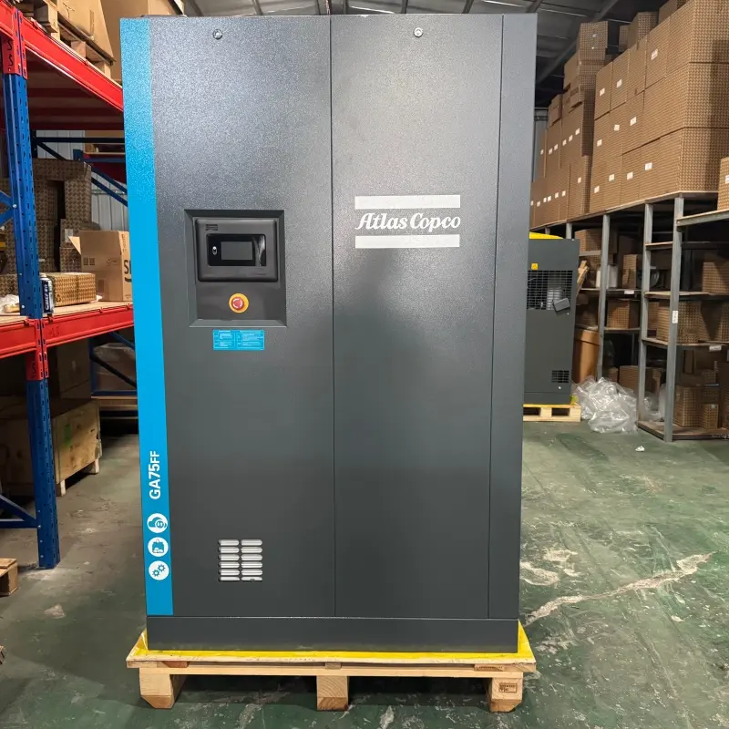 Sprężarka śrubowa z wtryskiem oleju Atlas Copco GA75FF 75 kW 100 KM Zintegrowana suszarka, oryginalna