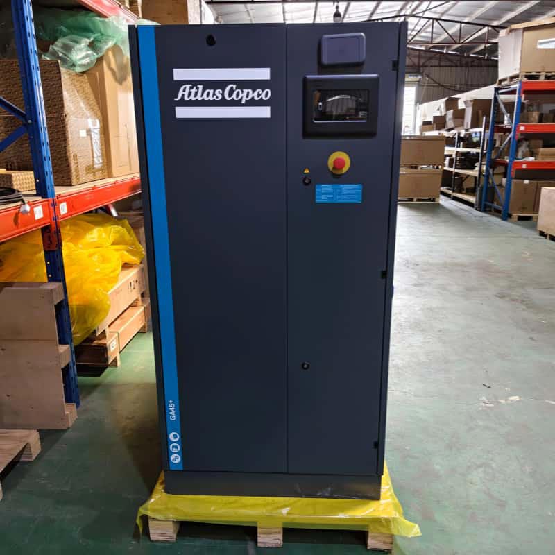 Stacjonarne obrotowe sprężarki śrubowe Atlas Copco GA45+, smarowane, zasilanie prądem zmiennym, 380 V/400 V, 45 kW
